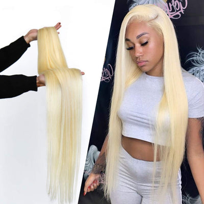 Best Indian Straight Hair Weave 4 Bundles with Closure 613 Blonde Color