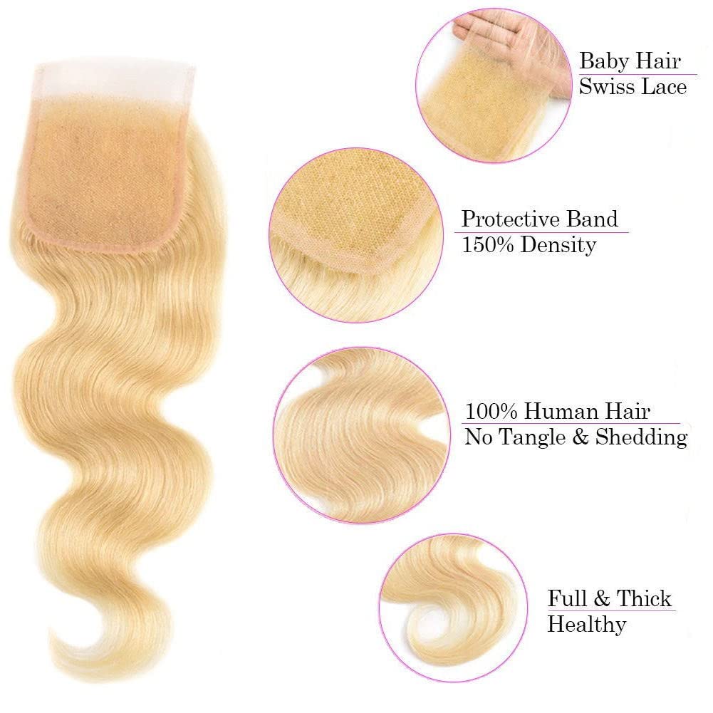 Idoli Indian Body Wave 613 Blonde 4 Bundles With Closure