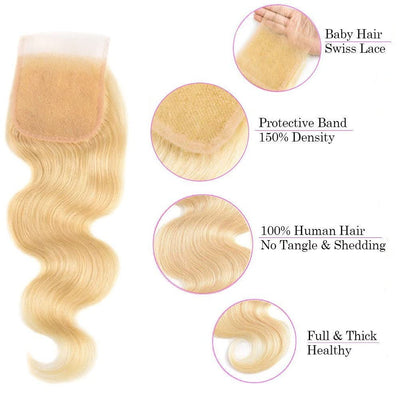 Idoli Indian Body Wave 613 Blonde 4 Bundles With Closure