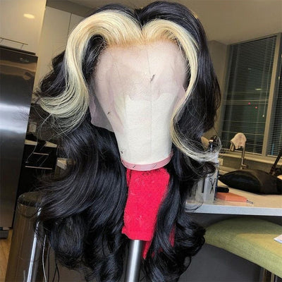 Skunk Stripe Hair Wig Body Wave Wig 13x4 Lace Front Wig