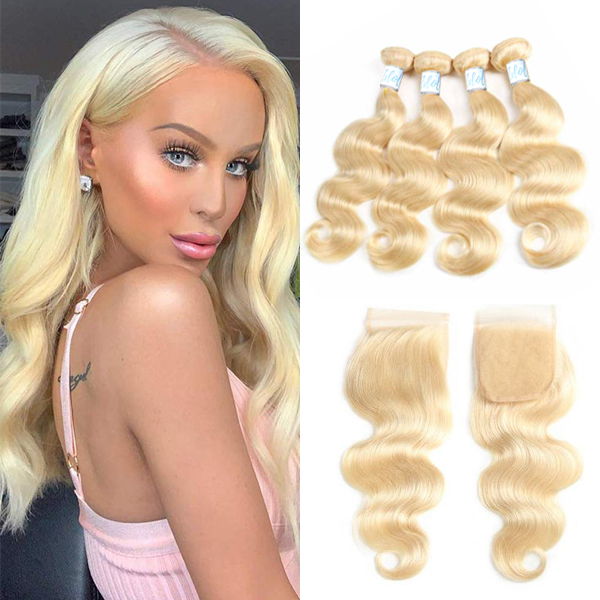 Idoli Indian Body Wave 613 Blonde 4 Bundles With Closure