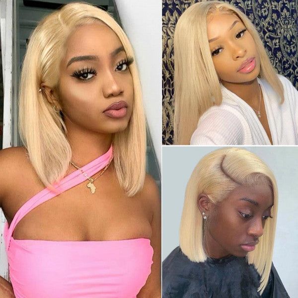 Transparent Blonde Straight Hair Bob Wig Human Hair 13X4 HD Front Wig - Idoli Hair