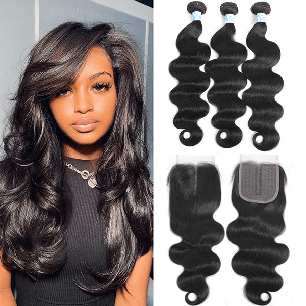 Malaysian Body Wave Hair 3 Bundles with Lace Closure - Idoli Hair