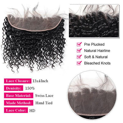 Brazilian Deep Wave Hair 13x4 Lace Frontal Closure 1 Piece - Idoli Hair