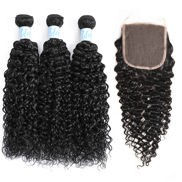 Peruvian Curly Hair 3 Bundles with 4x4 Lace Closure - Idoli Hair