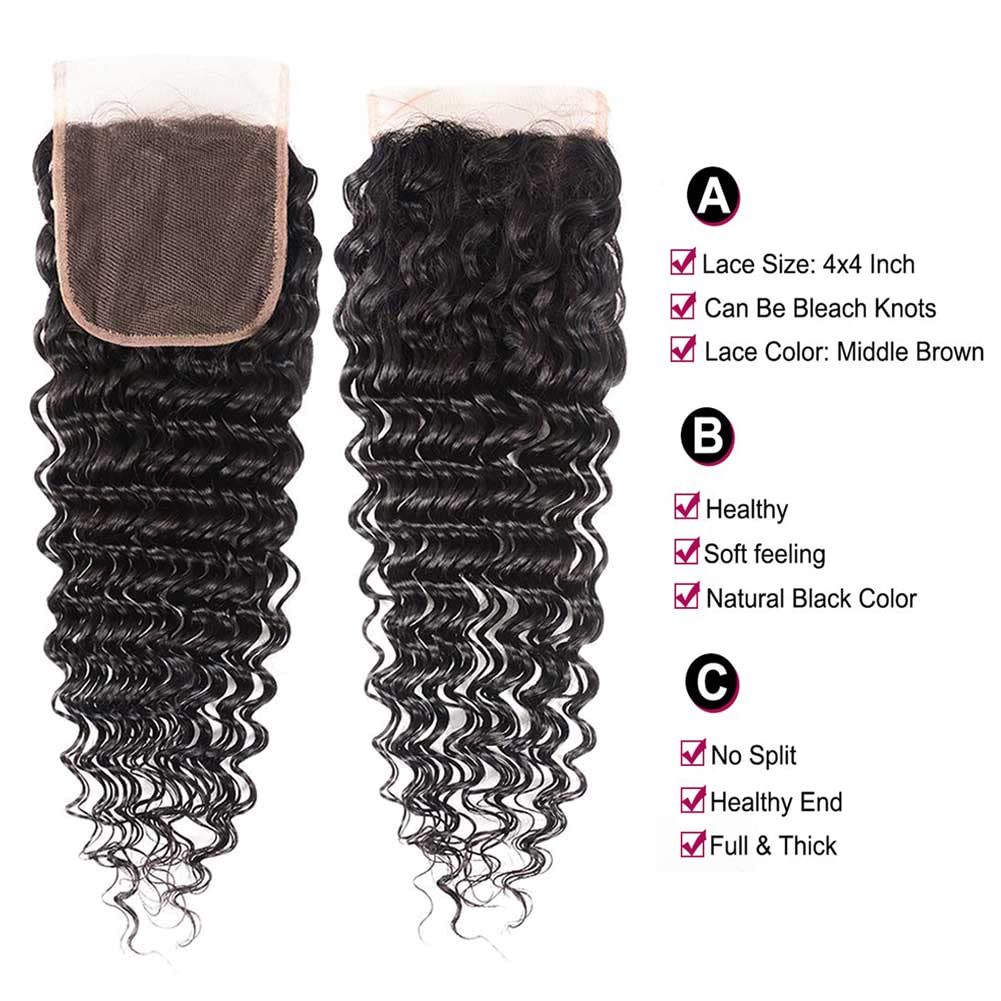 Virgin Indian Hair Deep Wave 3 Bundles with Closure - Idoli Hair