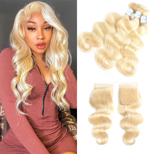 613 Body Wave Hair Indian Body Wave 3 Bundles with Closure
