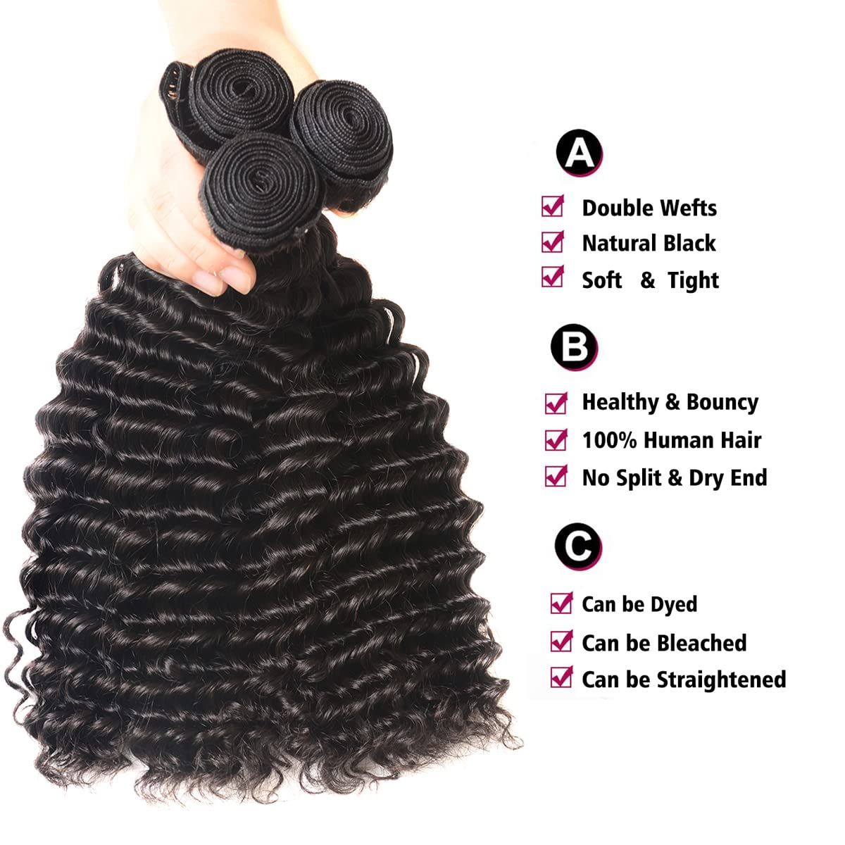 Virgin Indian Hair Deep Wave 3 Bundles with Closure - Idoli Hair