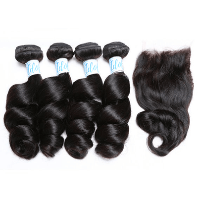 Brazilian Loose Wave Hair 4 Bundles with Lace Closure - Idoli Hair