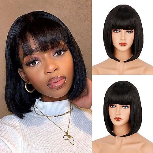 Virgin Brazilian Straight Hair Bob Wig With Bangs