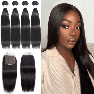 Brazilian Straight Hair 4 Bundles with Lace Closure - Idoli Hair