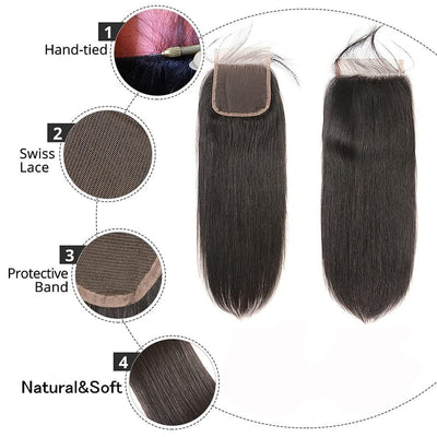 Peruvian Straight Hair 3 Bundles with 4x4 Lace Closure - Idoli Hair