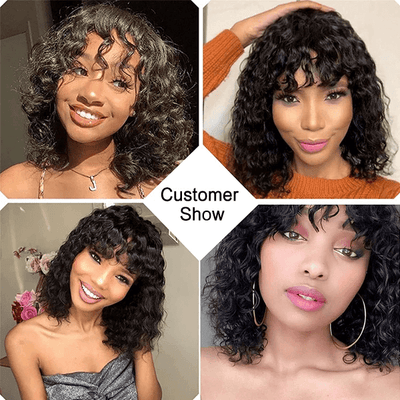 Brazilian Water Wave Hair Bob Wig with Bangs - Idoli Hair