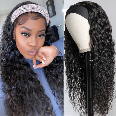 Idoli Hair Headband Natural Black Color Water Wave Hair Wig