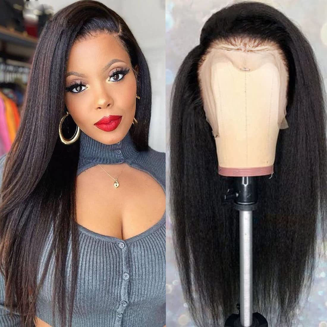 Indian Hair Yaki Straight Hair 13x4 Lace Front Wig