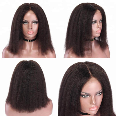 Human Hair Kinky Straight Hair Bob Wig Free Part Wig