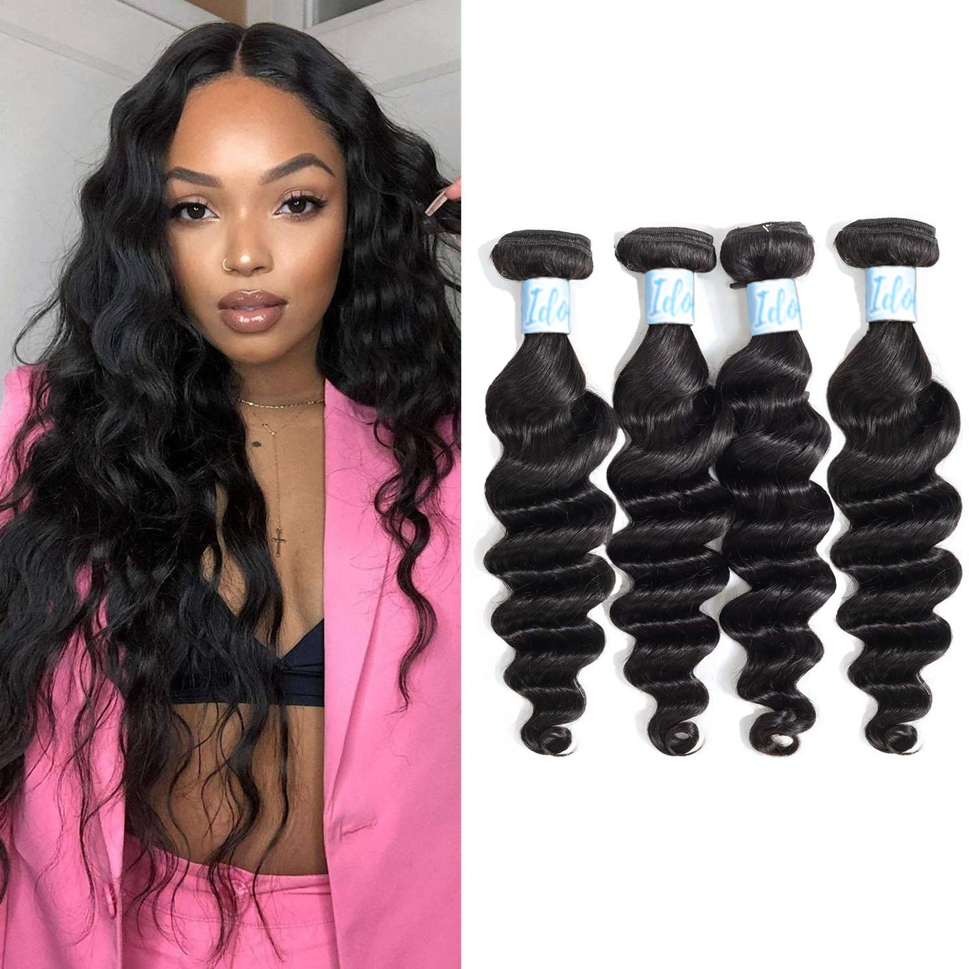 Idoli Indian Loose Deep Wave Hair 4 Bundles 10A Virgin Hair