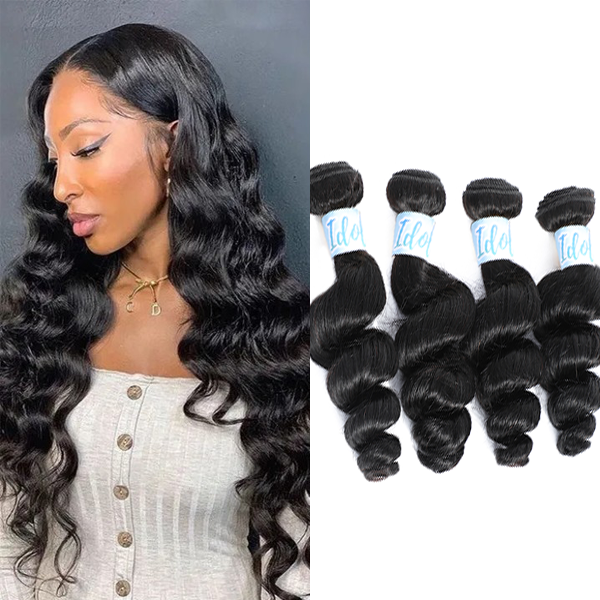 Idoli Virgin Indian Loose Wave Human Hair 4 Bundles