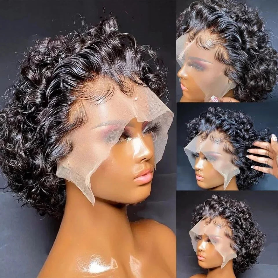 13x1 Lace Wig Pixie Cut Short Bob Wig Curly Wig Human Hair Wig