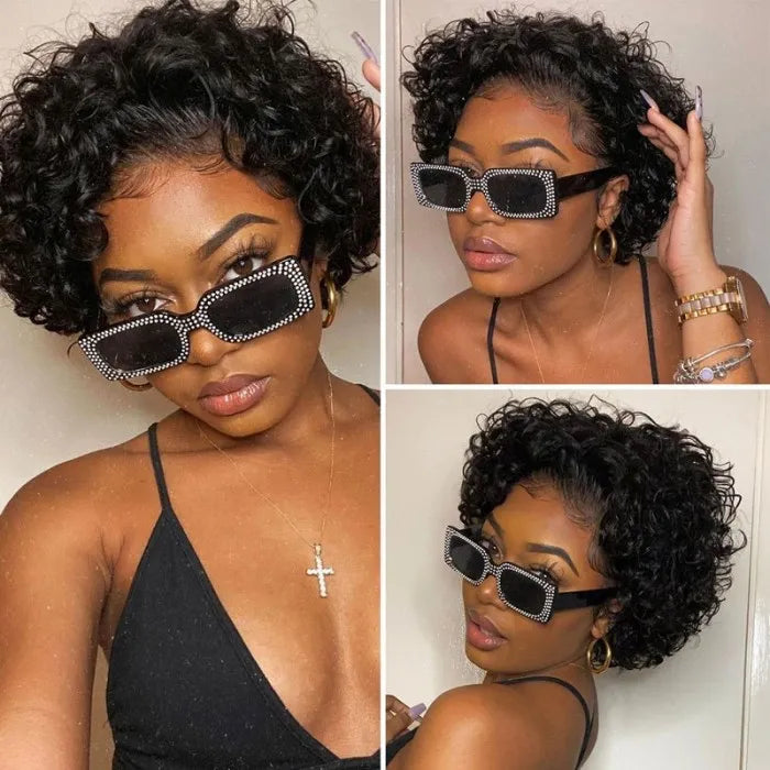 13x1 Lace Wig Pixie Cut Short Bob Wig Curly Wig Human Hair Wig