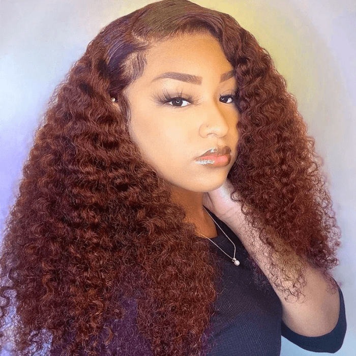 Idoli Reddish Brown Color Wig 13x4 Lace Front Curly Wig 150%/180% Density
