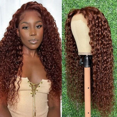 Reddish Brown Color Wig 13x4 Lace Front Wig Water Wave Wig Pre-plucked Hairline