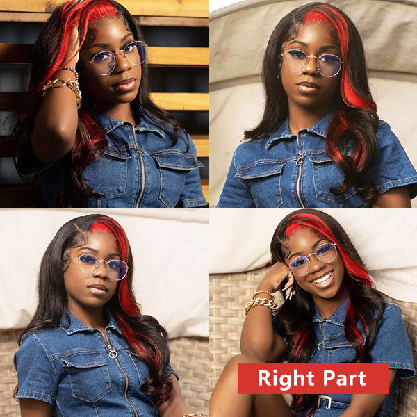 Cherry Red Skunk Stripe Wig Body Wave Wig 13x4 Lace Front Wig