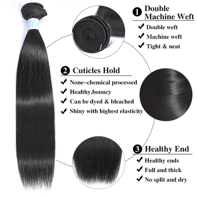 Indian Straight Hair 4 Bundles with Lace Closure