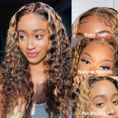 Deep Wave Highlights Wig T Part Lace Wig Middle Part Only