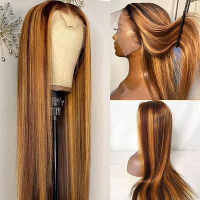 Middle Part Only Straight Hair Highlights Wig T Part Lace Wig