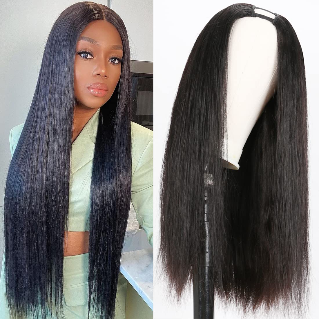 Idoli U Part Human Hair Wigs Brazilian Straight Middle Part Wig