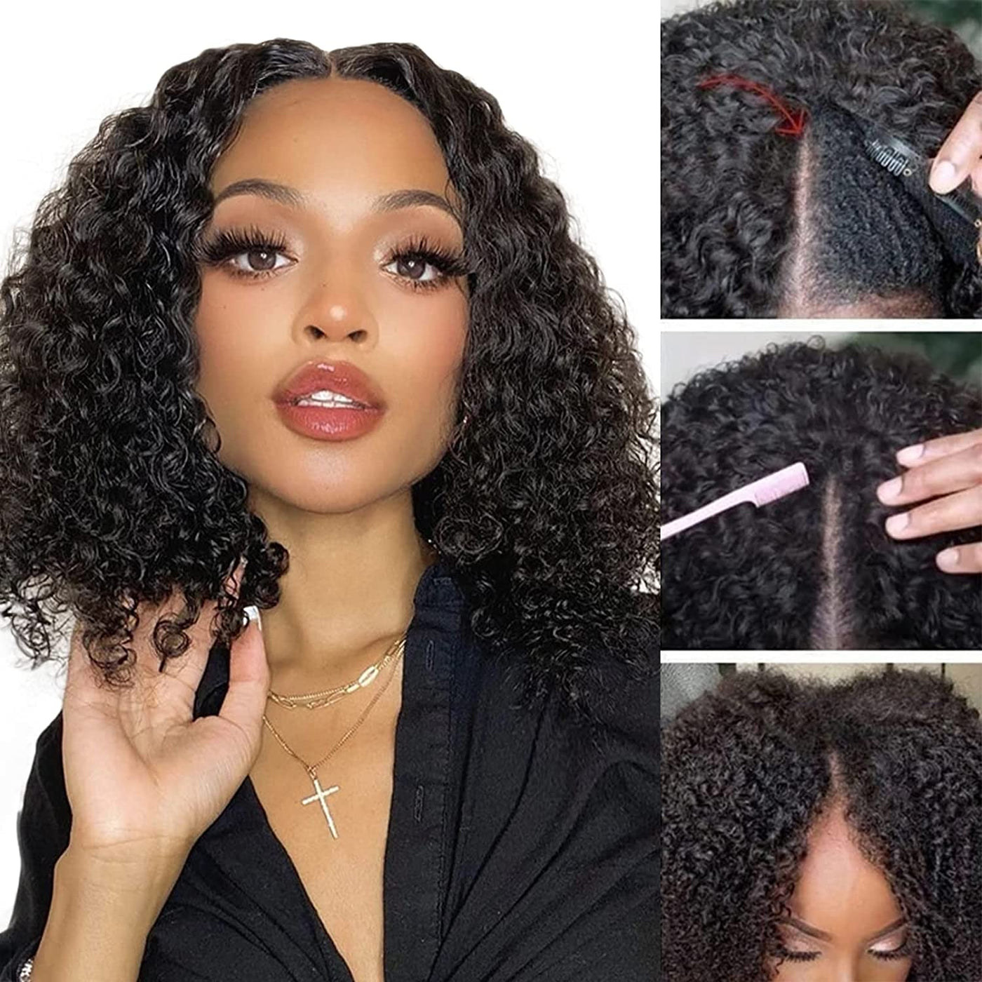 Exclusive $10 Off Code: SM10 Summer Must-Have V Part Bob Curly Wig