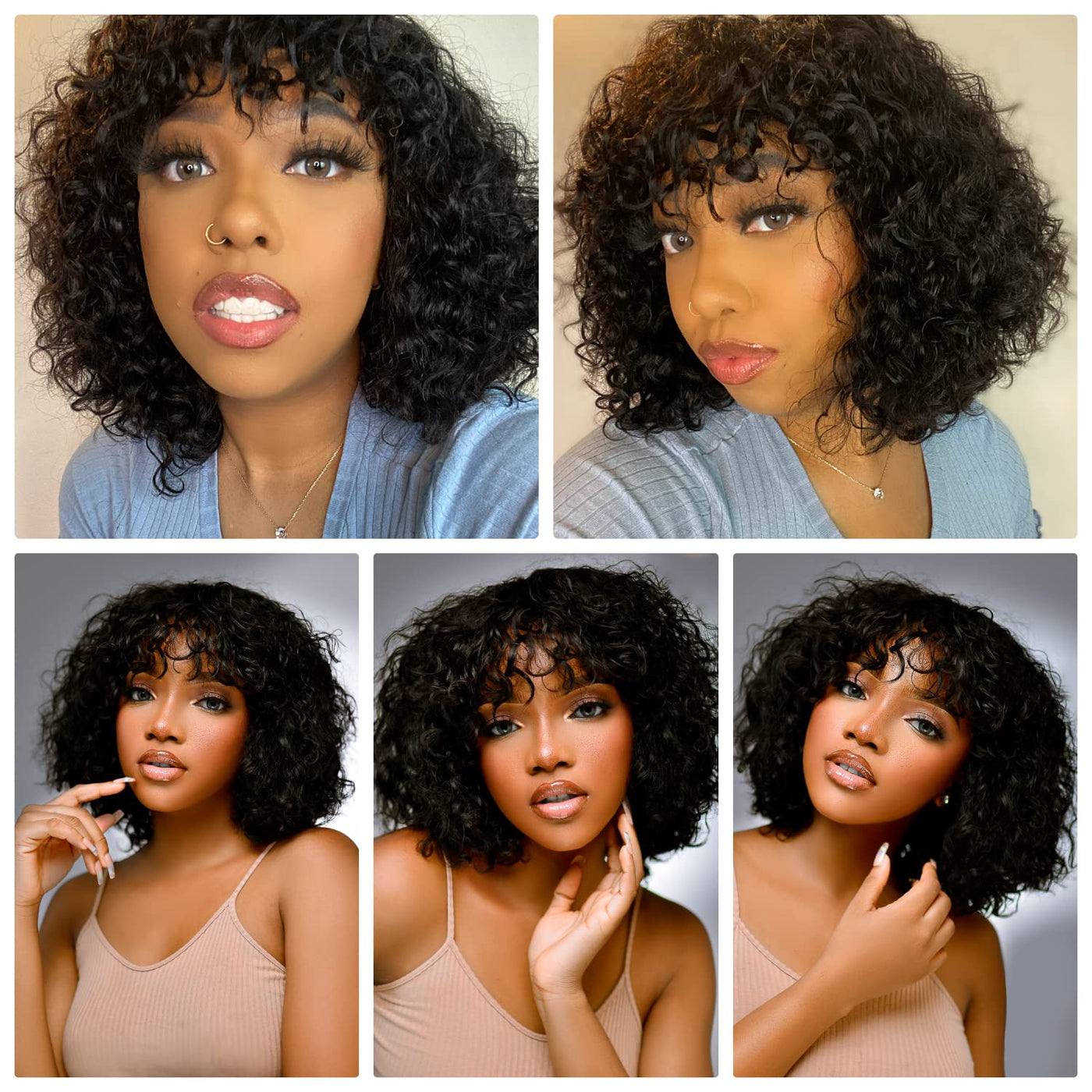 Brazilian Water Wave Hair Bob Wig with Bangs